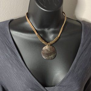 Lia Sophia Brown Shell Pendant Necklace Adjustable 16 To 17 Inches Long